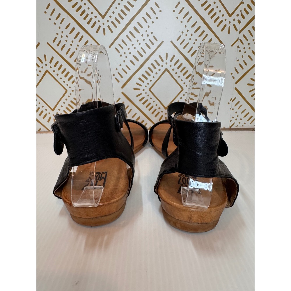 Miz Mooz Aster Sandals Women 8 Black Leather Flat Strappy Ankle Buckle Comfort - Picture 6 of 12